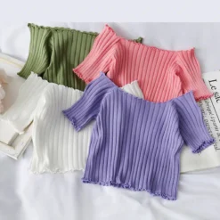 Crop Top Vintage à épaules Dénudées Et Petits Froufrous