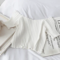 Crop Top Vintage à épaules Dénudées Et Petits Froufrous -Vintage Soldes crop top vintage a epaules denudees et petits froufrous 5