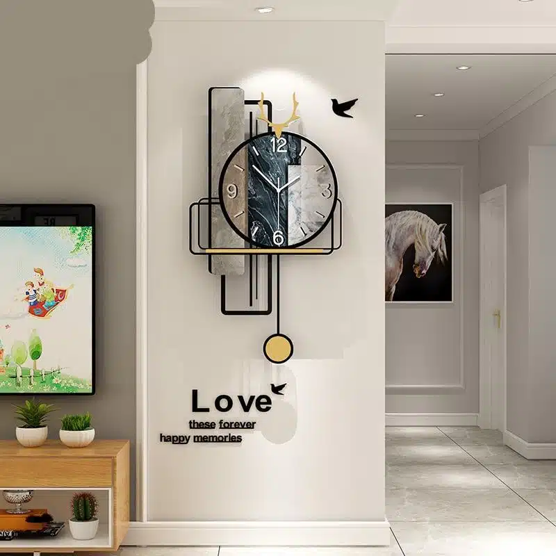 Grande Horloge Vintage Créative Noir Avec Pendule 2 Grande Horloge Vintage Créative Noir Avec Pendule – Image 2