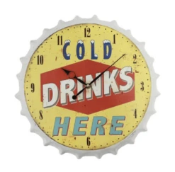 Horloge 3D En Fer Rétro Capsule De Bouteille « COLD DRINKS HERE »