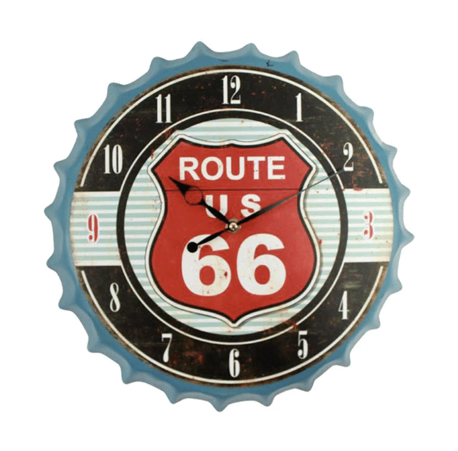 Horloge 3D En Fer Rétro Capsule De Bouteille « ROUTE US 66 » 1 Horloge 3D En Fer Rétro Capsule De Bouteille « ROUTE US 66 »