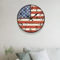 Horloge Murale Drapeau Américain En Bois Style Rétro -Vintage Soldes horloge murale drapeau americain en bois style retro 3