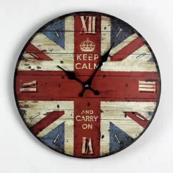 Horloge Murale Drapeau Anglais En Bois Style Rétro