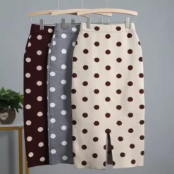 Jupe Crayon Tricotée à Pois Vintage Pour Femme