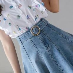 Jupe En Jean Vintage Plissée Avec Short En Coton Pour Femme -Vintage Soldes jupe en jean vintage plissee avec short en coton pour femme 3