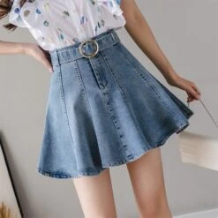 Jupe En Jean Vintage Plissée Avec Short En Coton Pour Femme -Vintage Soldes jupe en jean vintage plissee avec short en coton pour femme 4