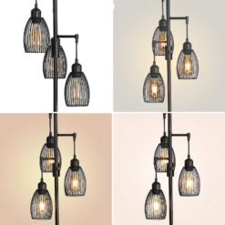 Lampadaire Vintage Industriel Avec 3 Abat-jour Suspendus