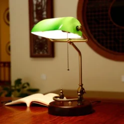 Lampe De Bureau Verte Vintage En Bois De Bouleau