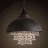 Lampe Vintage Suspendue Industriel En Fer Forgé Et Cristal