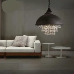 Lampe Vintage Suspendue Industriel En Fer Forgé Et Cristal -Vintage Soldes lampe vintage suspendue industriel en fer forge et cristal 2 1