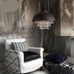 Lampe Vintage Suspendue Industriel En Fer Forgé Et Cristal -Vintage Soldes lampe vintage suspendue industriel en fer forge et cristal 2