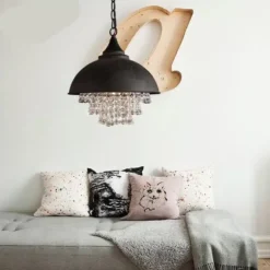 Lampe Vintage Suspendue Industriel En Fer Forgé Et Cristal -Vintage Soldes lampe vintage suspendue industriel en fer forge et cristal 3