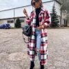 Manteau Long à Carreaux Pour Femme