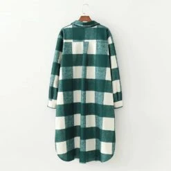 Manteau Long Type Chemise Vintage à Carreaux Pour Femme 6 Manteau Long Type Chemise Vintage à Carreaux Pour Femme -Vintage Soldes manteau long type chemise vintage a carreaux pour femme 5