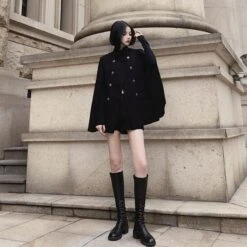 Manteau Rétro Noir Style Cape Pour Femme 8 Manteau Rétro Noir Style Cape Pour Femme -Vintage Soldes manteau retro noir style cape pour femme 4
