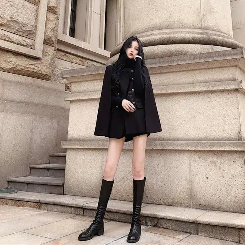 Manteau Rétro Noir Style Cape Pour Femme 1 Manteau Rétro Noir Style Cape Pour Femme