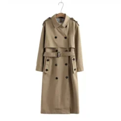 Manteau Trench Long Beige Vintage Pour Femme