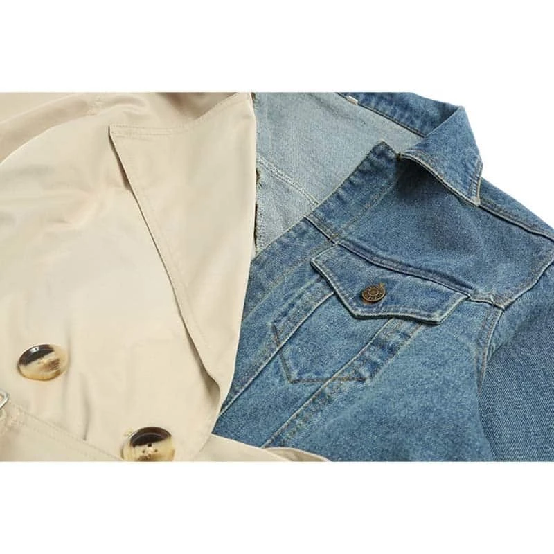 Manteau Trench Vintage En Jersey Et Jean Pour Femme 4 Manteau Trench Vintage En Jersey Et Jean Pour Femme – Image 4