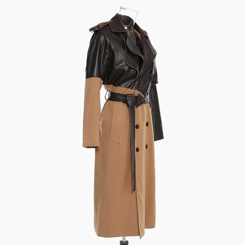 Manteau Trench Vintage En Jersey Et Simili Cuir Pour Femme 3 Manteau Trench Vintage En Jersey Et Simili Cuir Pour Femme – Image 3