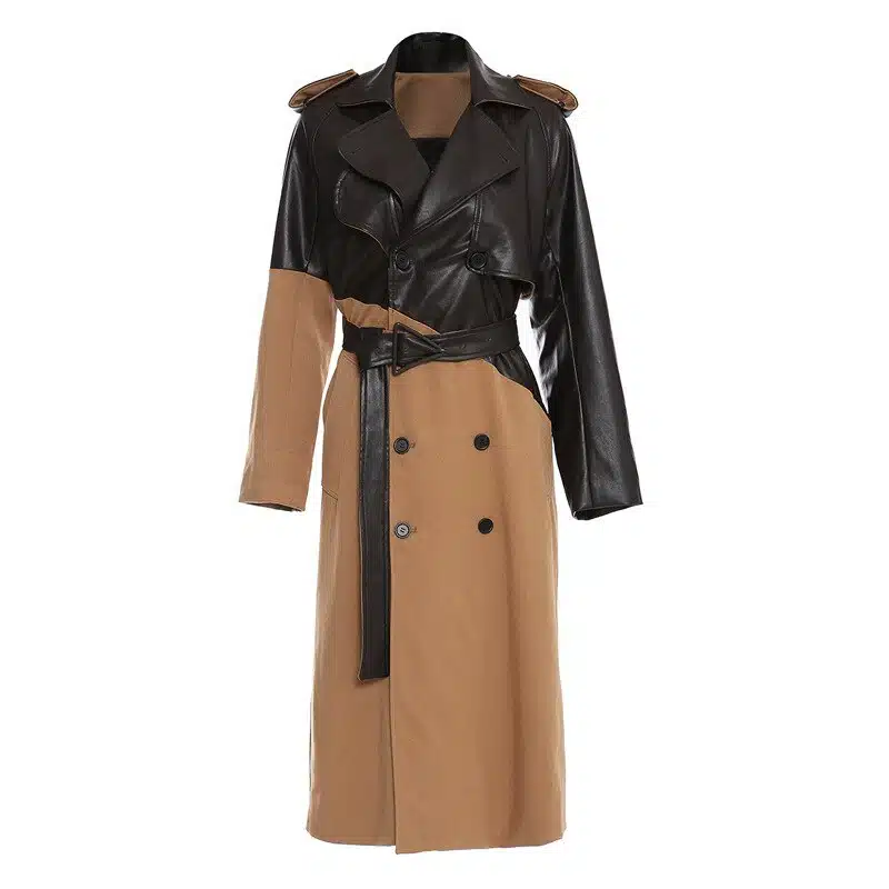 Manteau Trench Vintage En Jersey Et Simili Cuir Pour Femme 1 Manteau Trench Vintage En Jersey Et Simili Cuir Pour Femme
