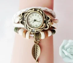 Montre à Quartz Vintage Bracelet En Simili Cuir Pour Femme -Vintage Soldes montre a quartz vintage bracelet en simili cuir pour femme blanc