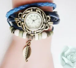 Montre à Quartz Vintage Bracelet En Simili Cuir Pour Femme -Vintage Soldes montre a quartz vintage bracelet en simili cuir pour femme bleu