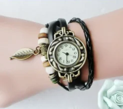 Montre à Quartz Vintage Bracelet En Simili Cuir Pour Femme -Vintage Soldes montre a quartz vintage bracelet en simili cuir pour femme noir