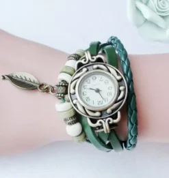 Montre à Quartz Vintage Bracelet En Simili Cuir Pour Femme -Vintage Soldes montre a quartz vintage bracelet en simili cuir pour femme vert