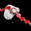 Montre Bracelet Rond Vintage à Quartz Pour Femmes Rouge