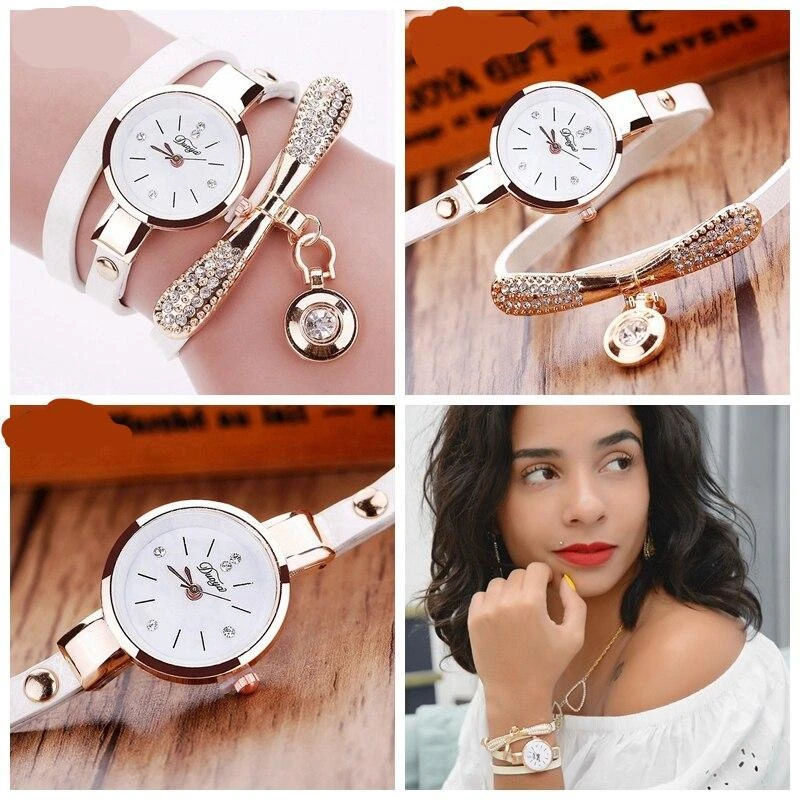 Montre Bracelet Vintage Avec Pendentif Cristal Doré 2 Montre Bracelet Vintage Avec Pendentif Cristal Doré – Image 2