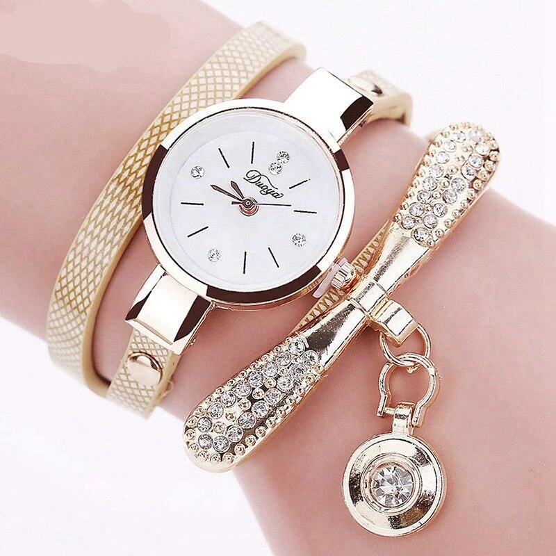 Montre Bracelet Vintage Avec Pendentif Cristal Doré 4 Montre Bracelet Vintage Avec Pendentif Cristal Doré – Image 4