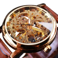 Montre De Bracelet En Cuir Marron Pour Hommes Avec Boîtier Transparent