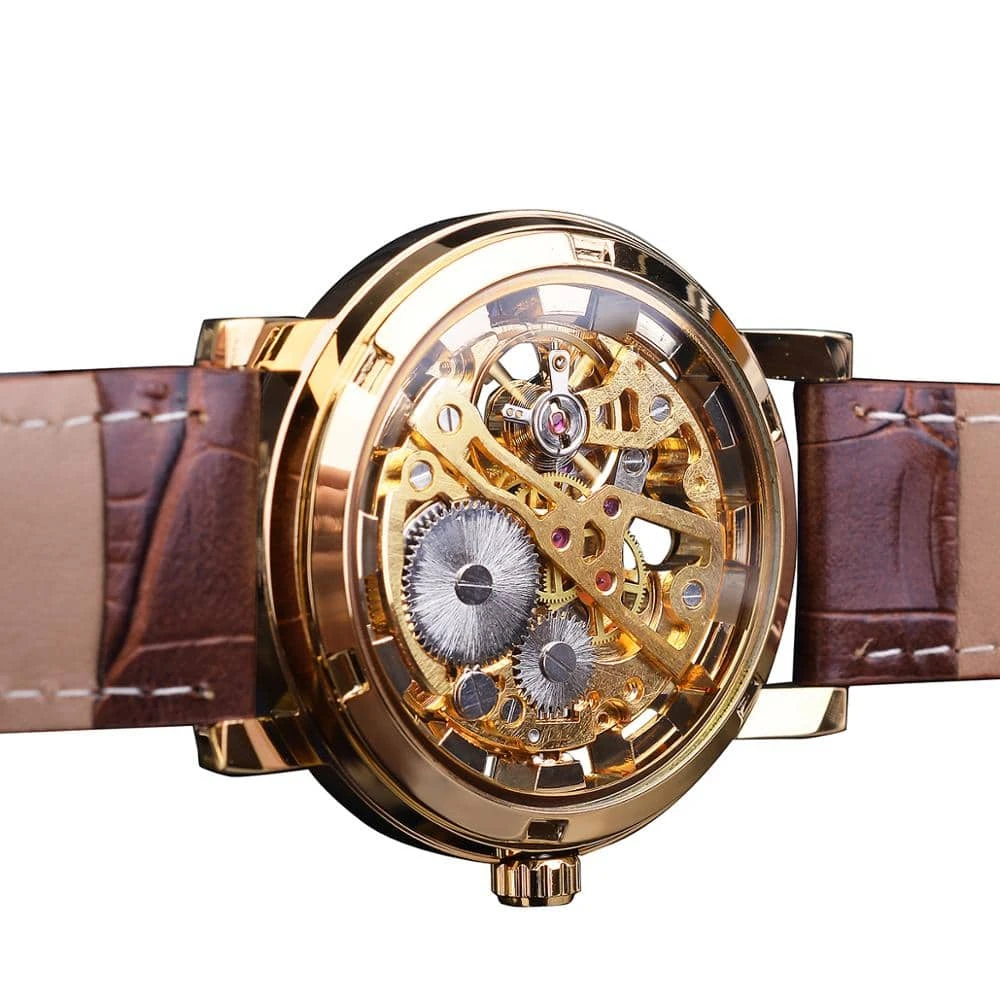 Montre De Bracelet En Cuir Marron Pour Hommes Avec Boîtier Transparent 3 Montre De Bracelet En Cuir Marron Pour Hommes Avec Boîtier Transparent – Image 3