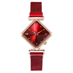Montre Design Rétro Carré Incliné Pour Femme -Vintage Soldes montre design retro carre incline pour femme rouge