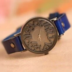 Montre Vintage Avec Bracelet En Simili Cuir Pour Femme -Vintage Soldes montre vintage avec bracelet en simili cuir pour femme bleu