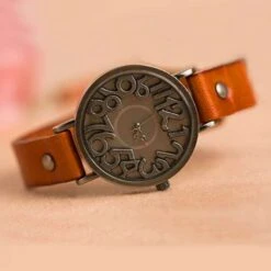 Montre Vintage Avec Bracelet En Simili Cuir Pour Femme -Vintage Soldes montre vintage avec bracelet en simili cuir pour femme orange