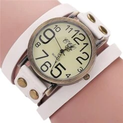 Montre Vintage Quartz Avec Bracelet En Imitation Cuir -Vintage Soldes montre vintage quartz avec bracelet en imitation cuir blanc