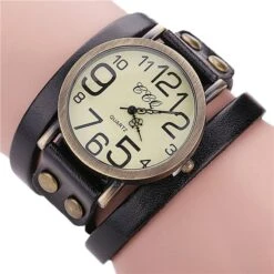 Montre Vintage Quartz Avec Bracelet En Imitation Cuir -Vintage Soldes montre vintage quartz avec bracelet en imitation cuir noir