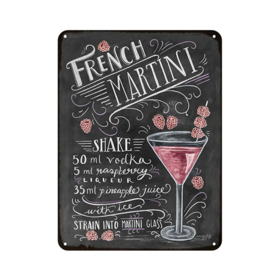 Plaque Vintage En Métal Cocktail « French Martini » 1 Plaque Vintage En Métal Cocktail « French Martini »