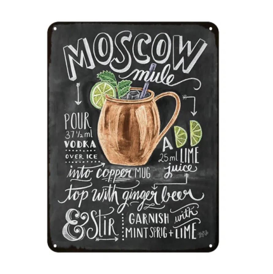Plaque Vintage En Métal Cocktail « Moscow Mule » 1 Plaque Vintage En Métal Cocktail « Moscow Mule »