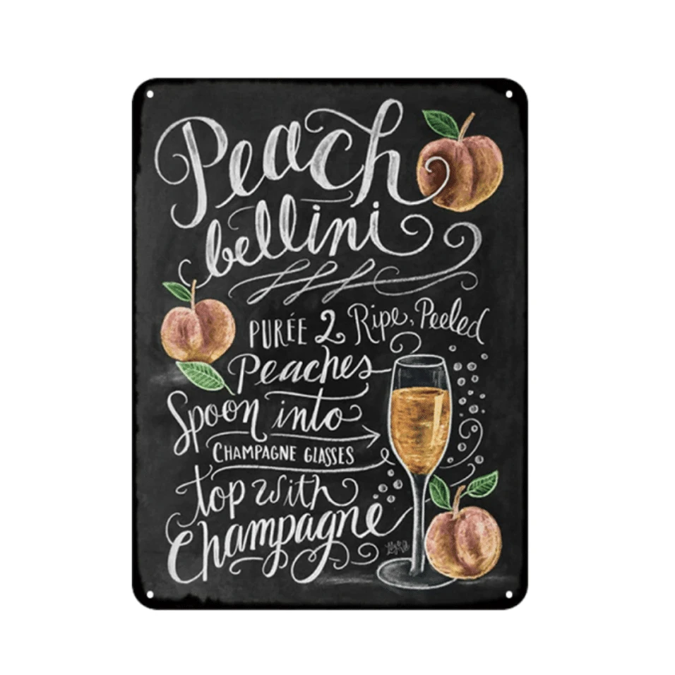 Plaque Vintage En Métal Cocktail « Peach Bellini » 1 Plaque Vintage En Métal Cocktail « Peach Bellini »