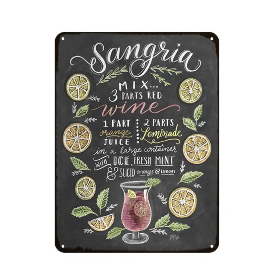 Plaque Vintage En Métal Cocktail « Sangria » 1 Plaque Vintage En Métal Cocktail « Sangria »