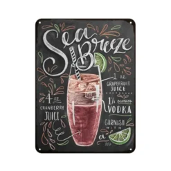 Plaque Vintage En Métal Cocktail « Sea Breeze »
