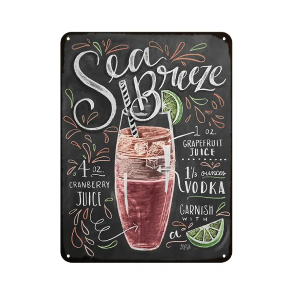 Plaque Vintage En Métal Cocktail « Sea Breeze » 1 Plaque Vintage En Métal Cocktail « Sea Breeze »