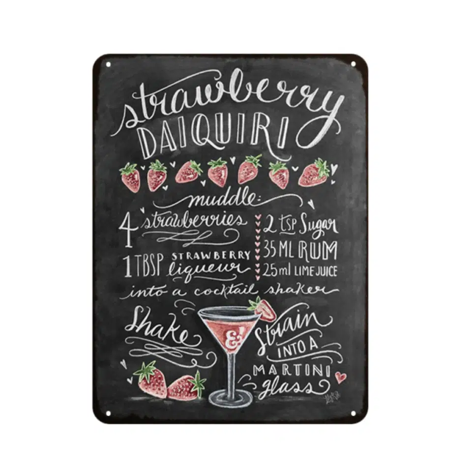 Plaque Vintage En Métal Cocktail « Strawberry Daiquiri » 1 Plaque Vintage En Métal Cocktail « Strawberry Daiquiri »