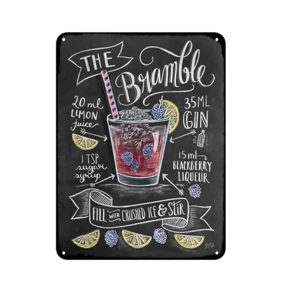 Plaque Vintage En Métal Cocktail « The Bramble » 1 Plaque Vintage En Métal Cocktail « The Bramble »