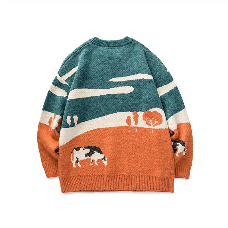 Pull Homme Vintage Avec Motif Campagne Et Vaches 2 Pull Homme Vintage Avec Motif Campagne Et Vaches – Image 2