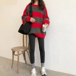 Pull Vintage à Larges Rayures Pour Femme -Vintage Soldes pull vintage a larges rayures pour femme 4