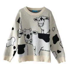 Pull Vintage Ample Imprimé Vaches