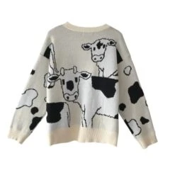 Pull Vintage Ample Imprimé Vaches -Vintage Soldes pull vintage ample imprime vaches 4